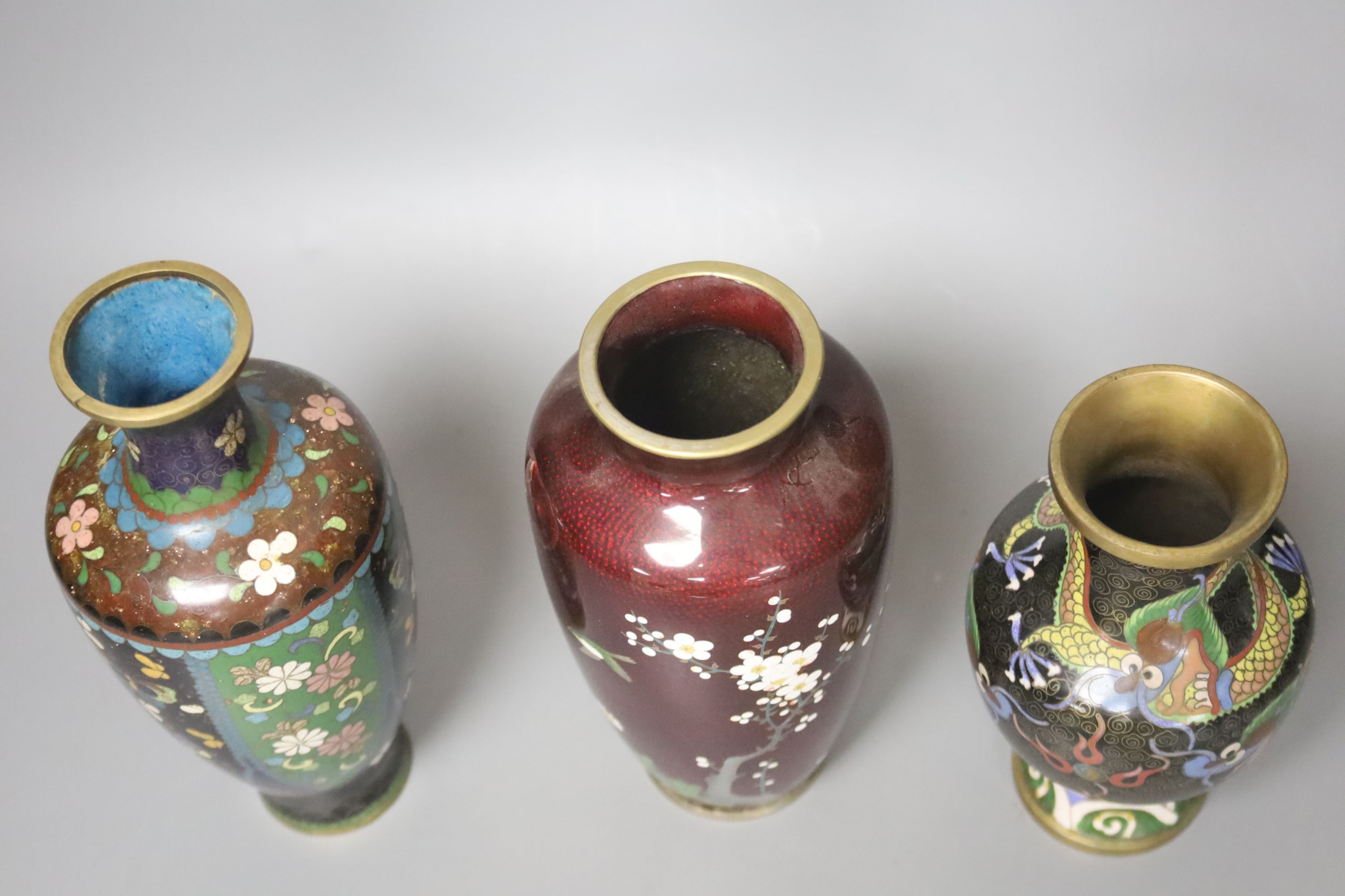 Three cloisonne vases